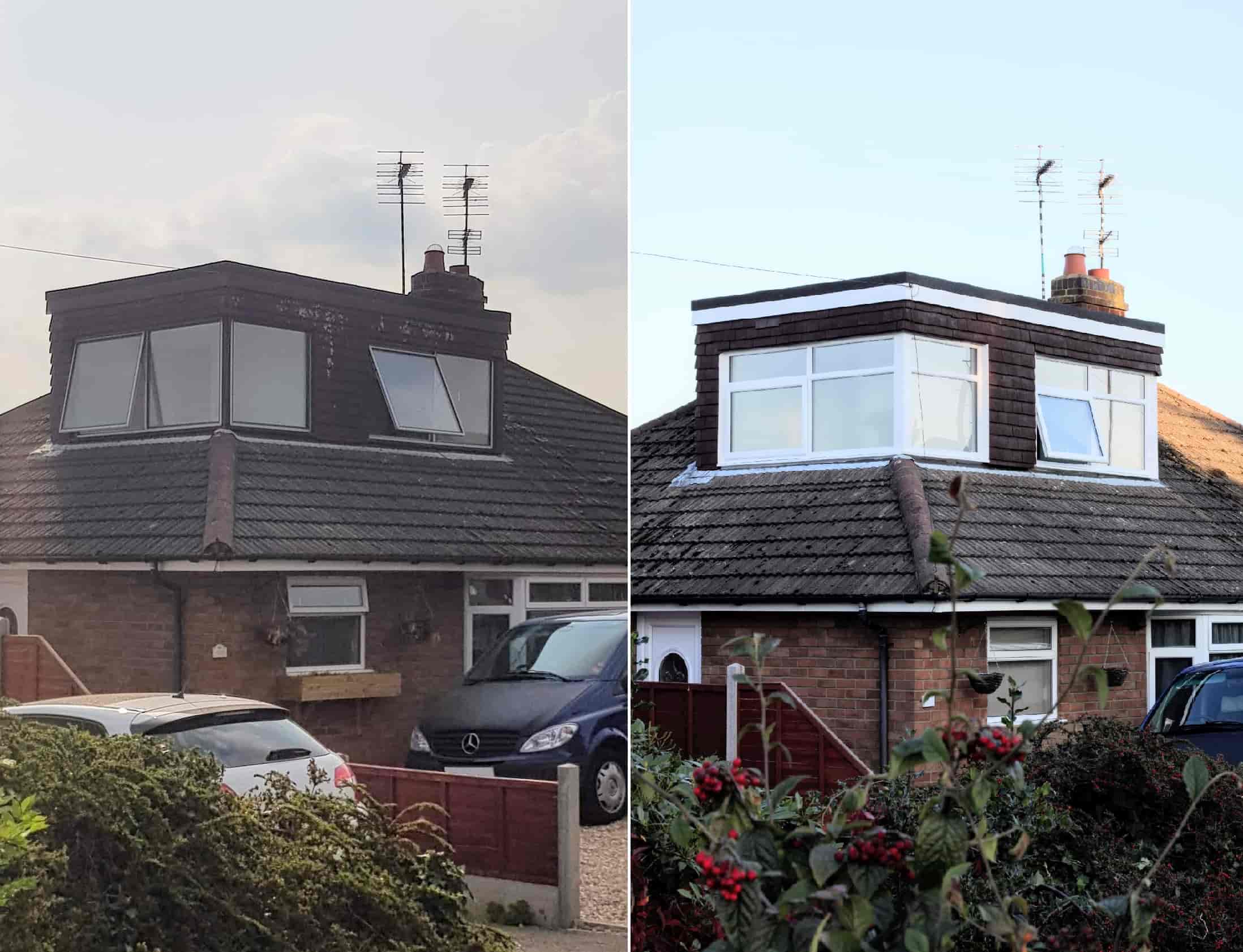 before and after bungalow renovation with new double glazing and blinds