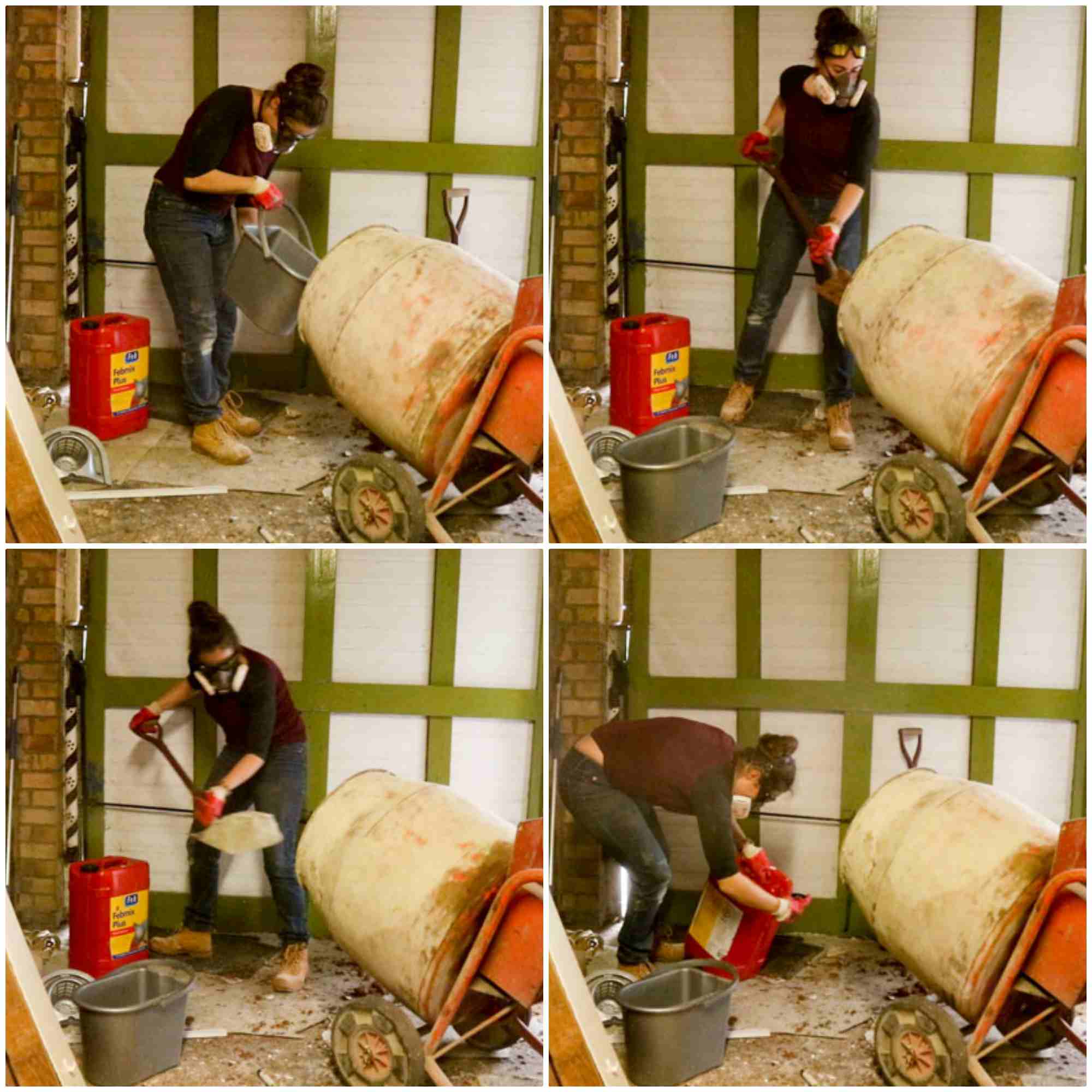 the carpenter's daughter mixing mortar in cement mixer