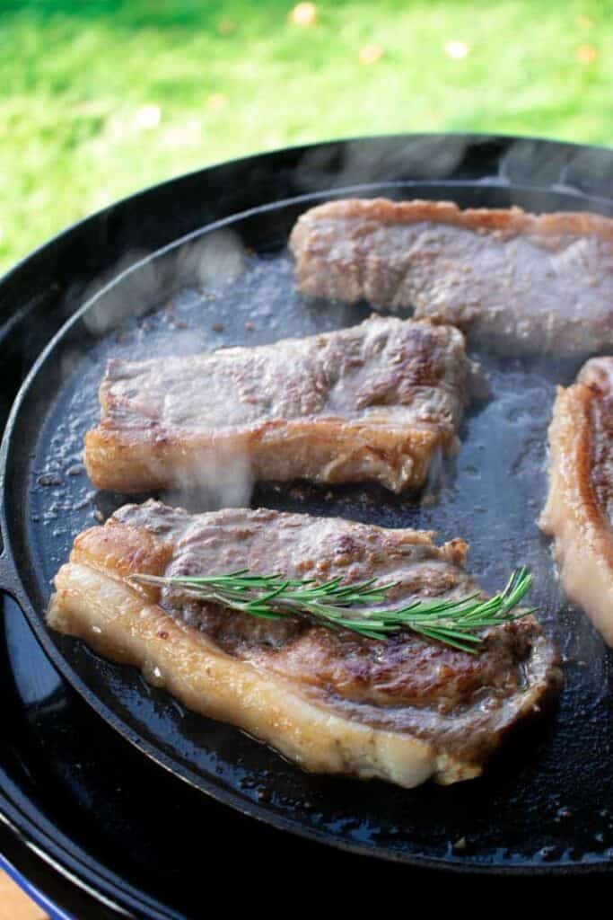 Lincolnshire Wolds sirloin steak with rosemary on the cadac