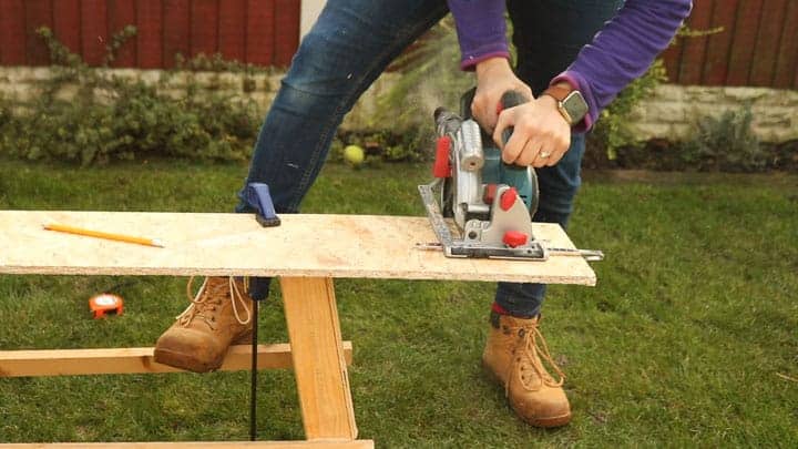 trimming osb shed shelves eith circular saw