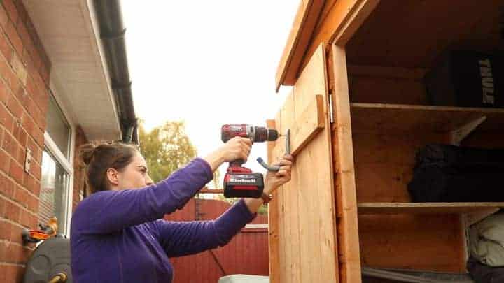 mounting Wickes handy storage hooks to back of shed door