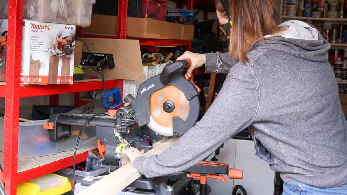 cutting my treadmill desk frame with my Evolution mitre saw