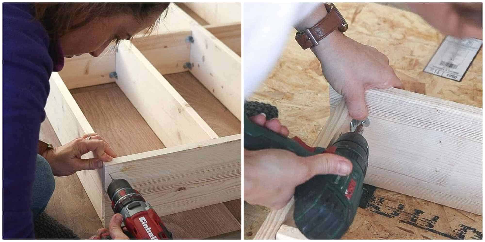 Predrilling with Einhell combi drill and angle brackets