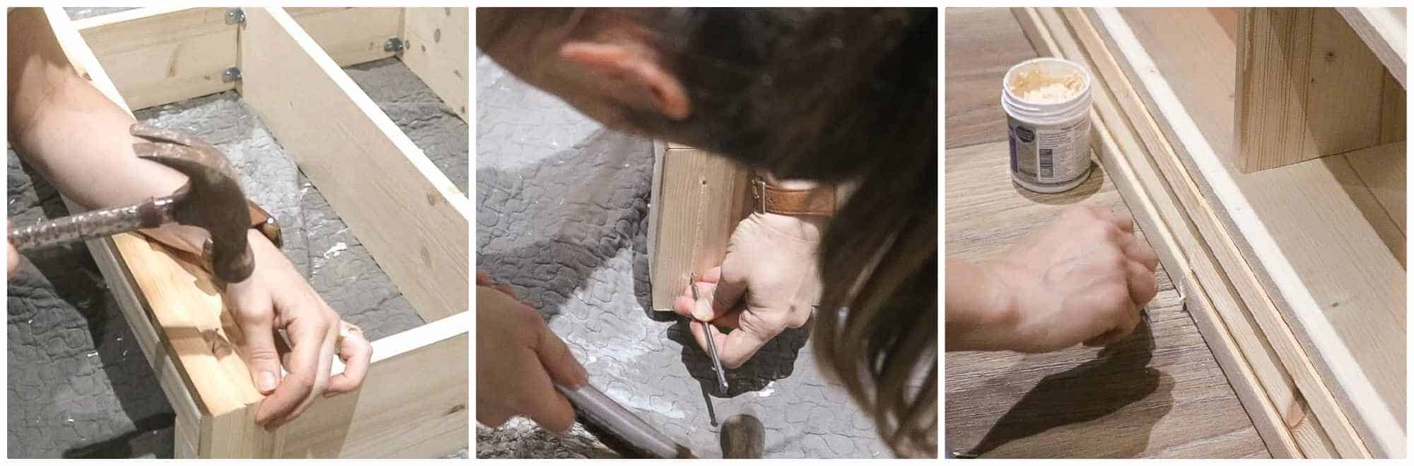 Hammering in architrave trim with panel pins then filling mitred joins