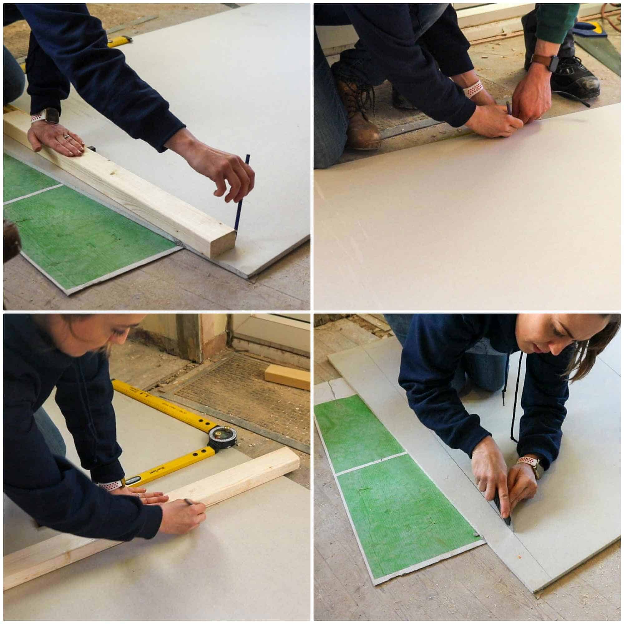 measuring, marking and scoring plasterboard
