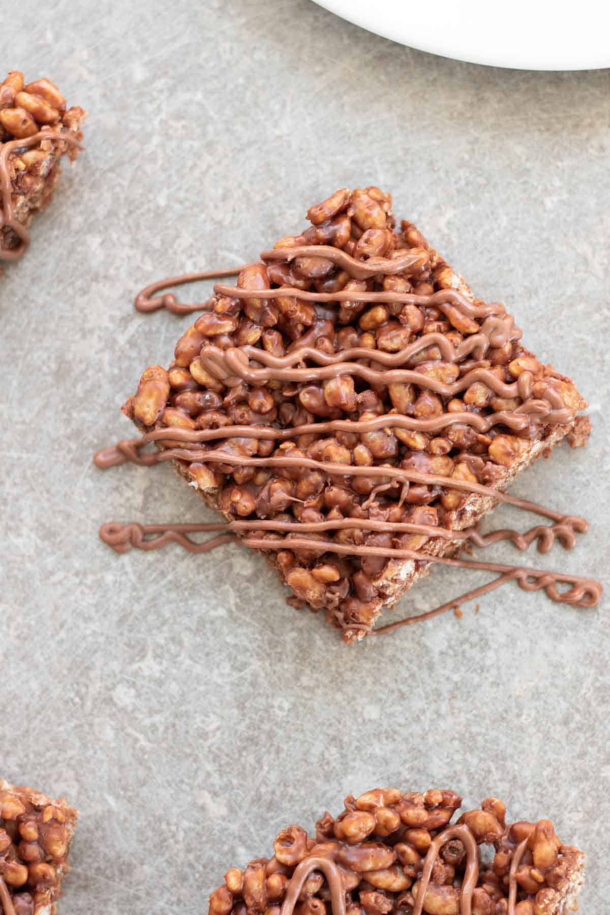 close up of rice krispies treat chocolate orange