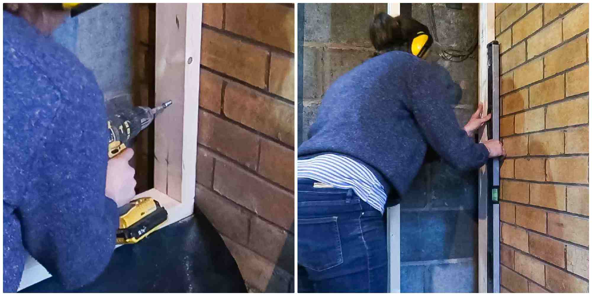 screwing the studded wall to a brick wall with masonry screws