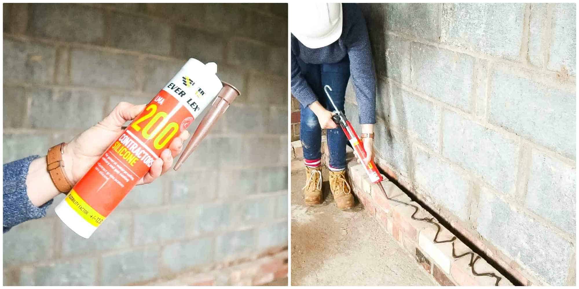 applying a squiggle of contractors silicone on bricks