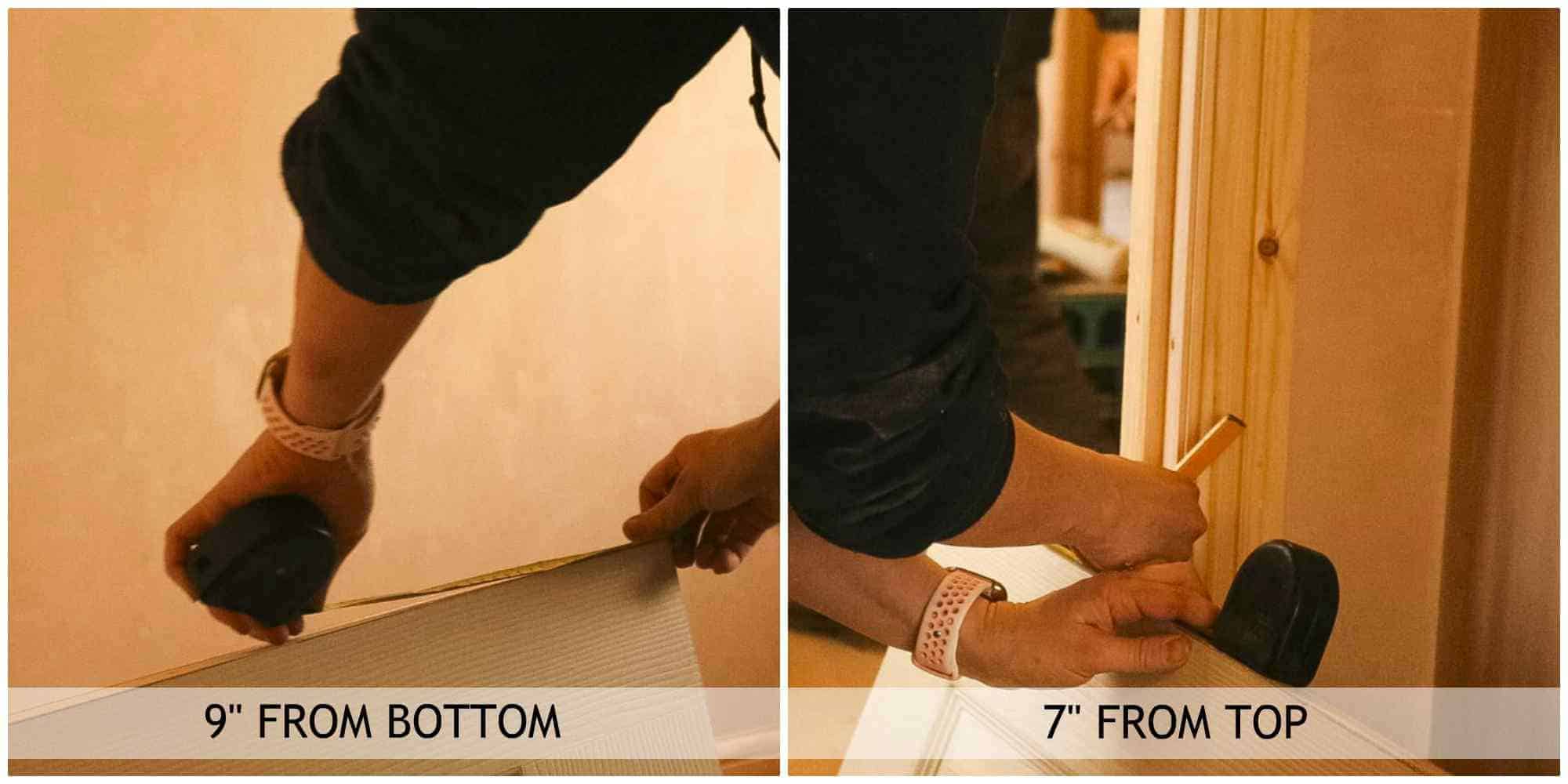 Marking hinges for 9" from the bottom and 7" from the top