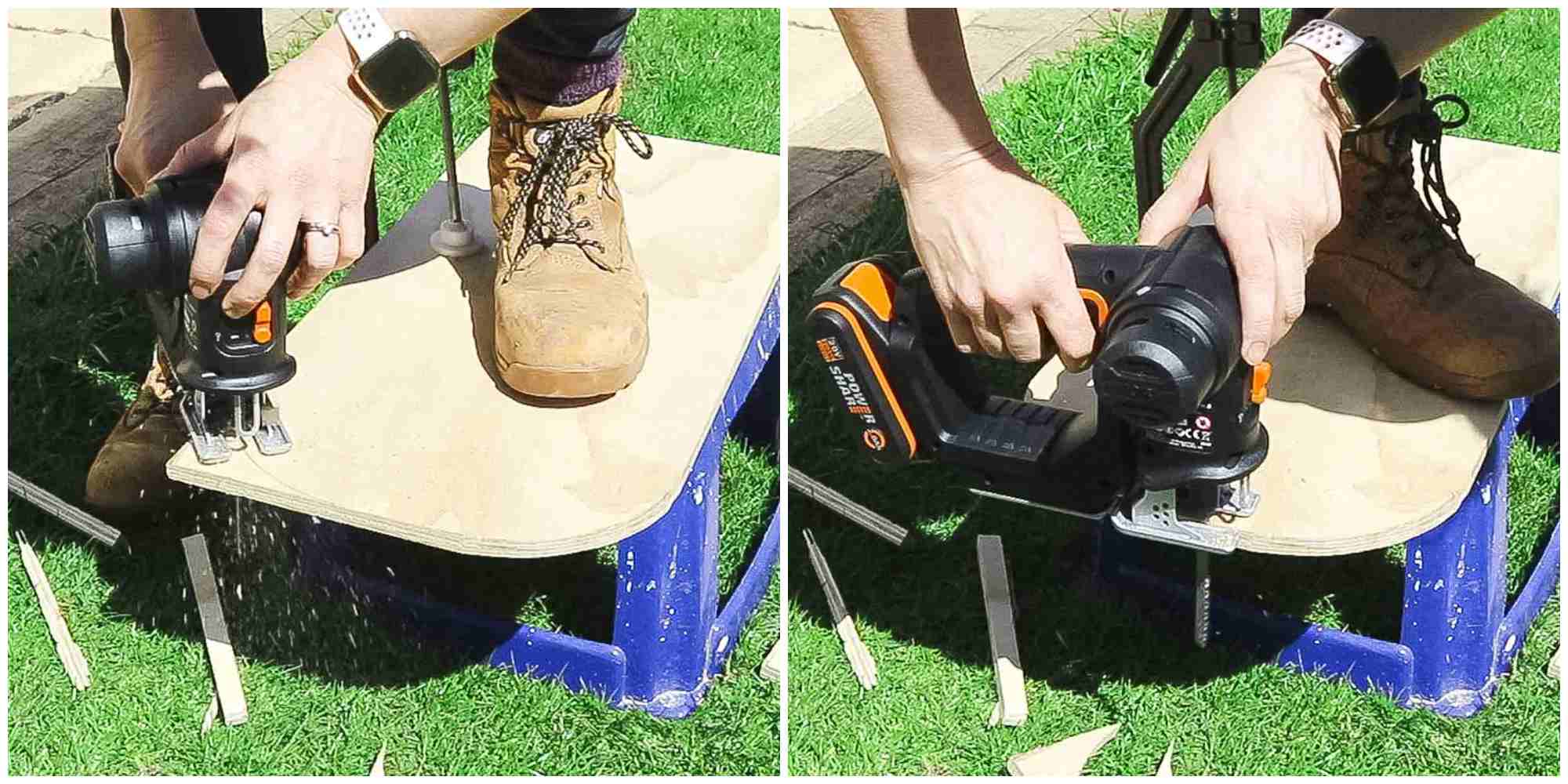 Jigsawing curved edges out of plywood with the Worx AXIS WX550.3