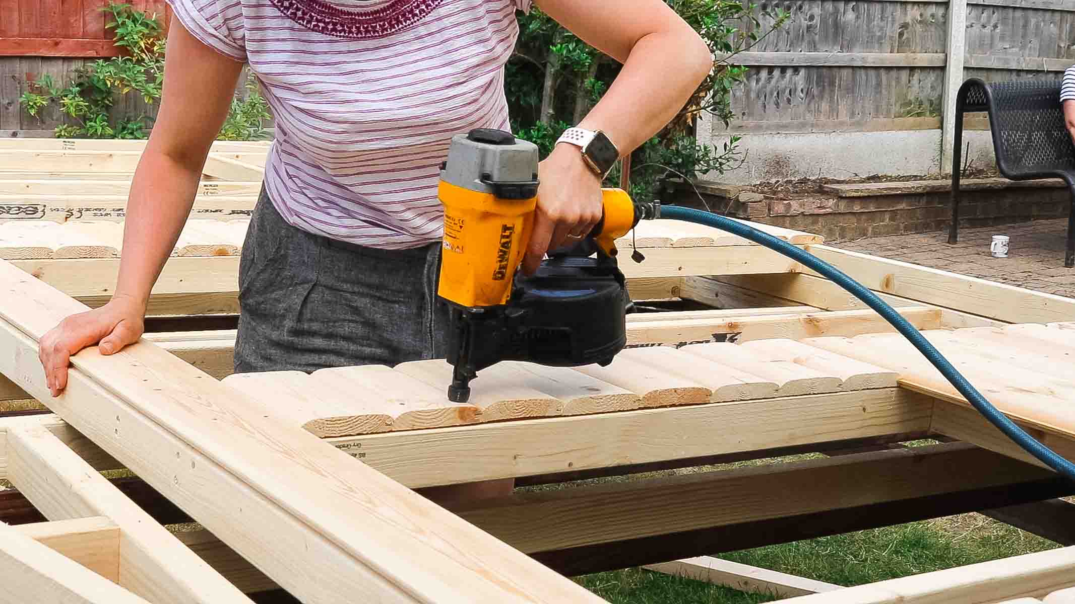 Nailing cladding towards the top of a shed