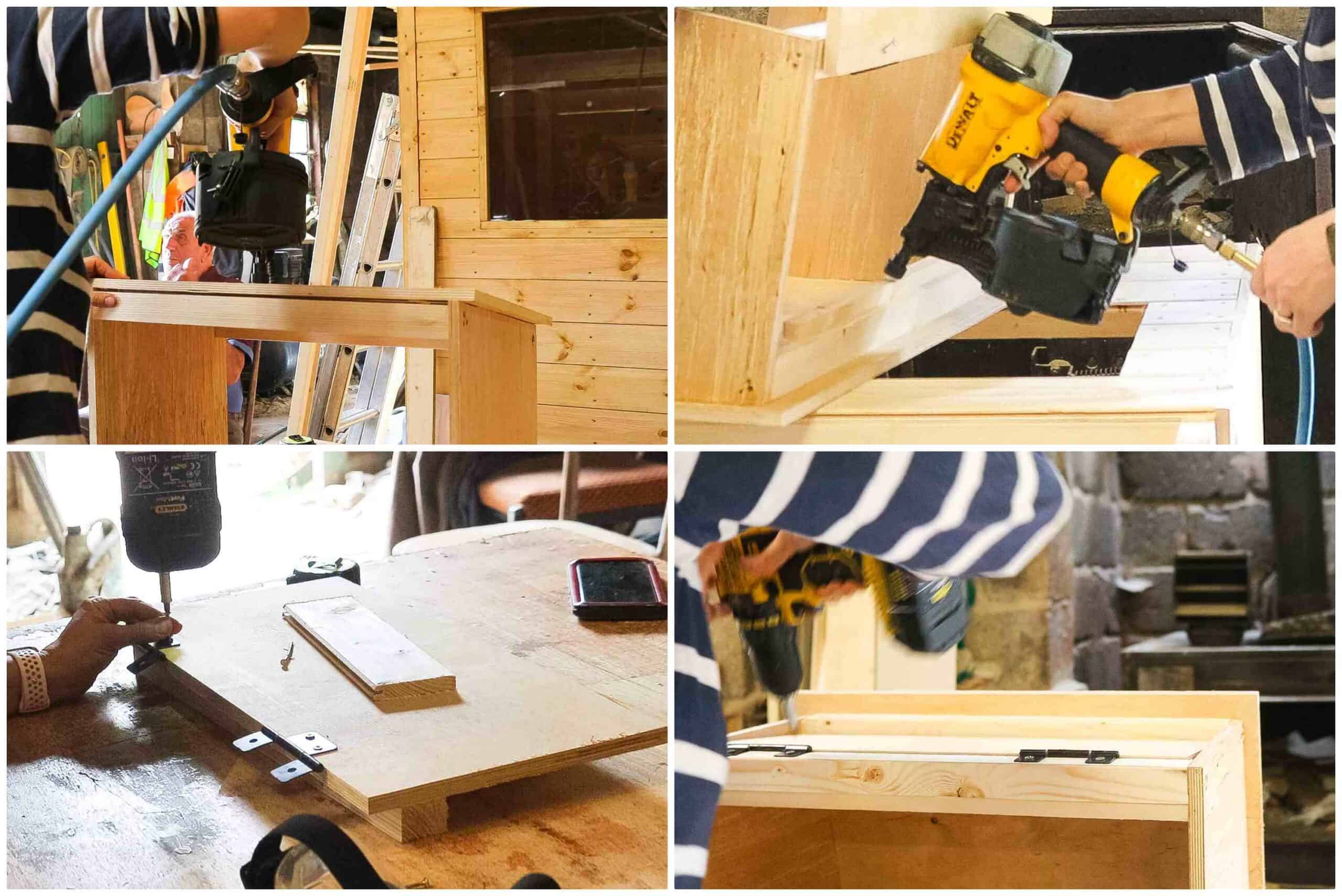 adding hinges, roof and door to chicken coop nest box