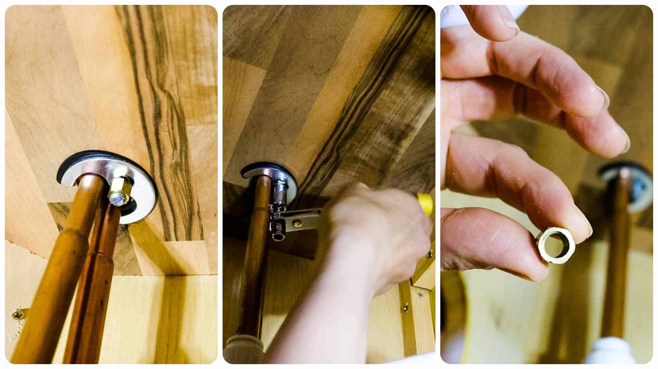 Unscrewing a tap under the worktop