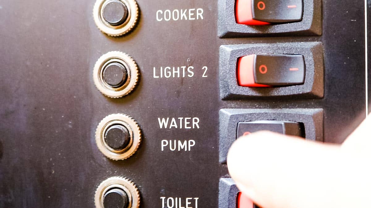 Turning off the water pump on a narrowboat