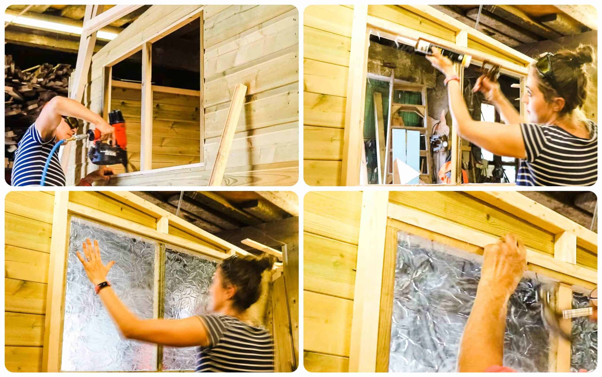 Installing glass window in shed