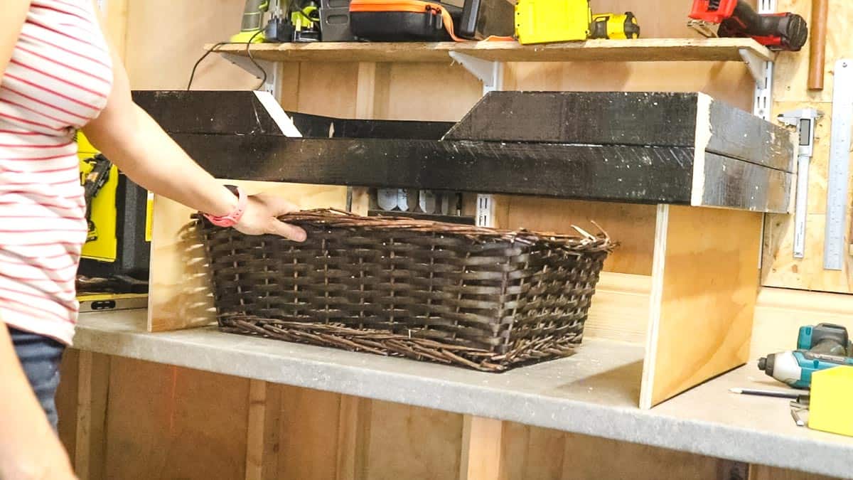 Testing a wicker basket under an elevated dog bed DIY project