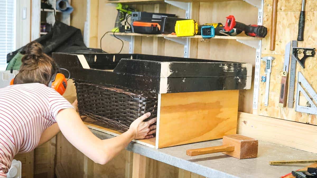 Woman checking a bottom shelt under a dog bed