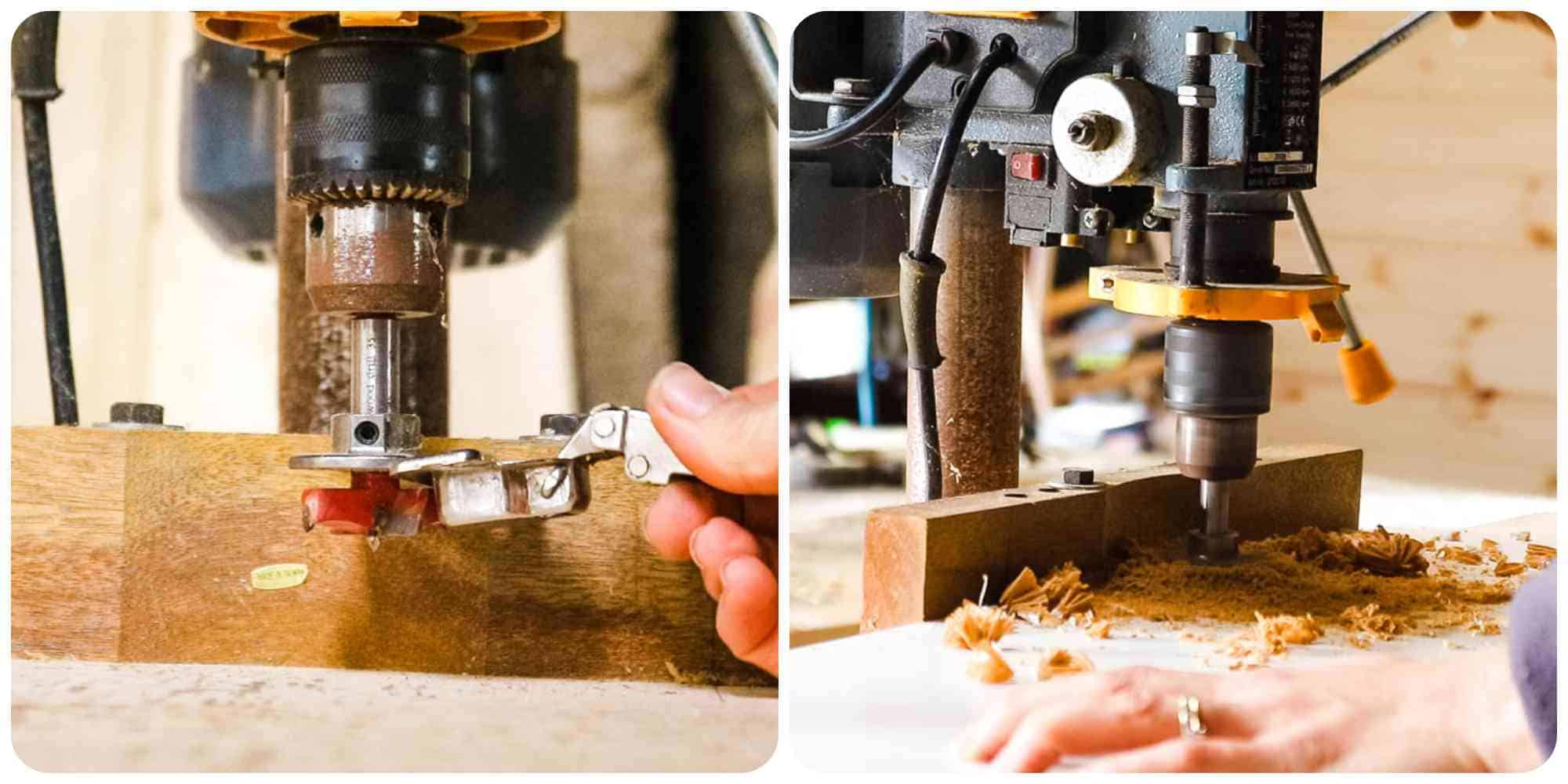 Drill press with hinge Forstner bit