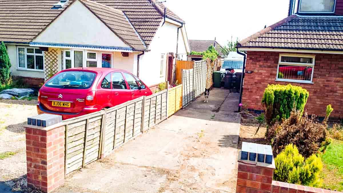 Before photo of the previous house owner's concrete DIY job all cracked