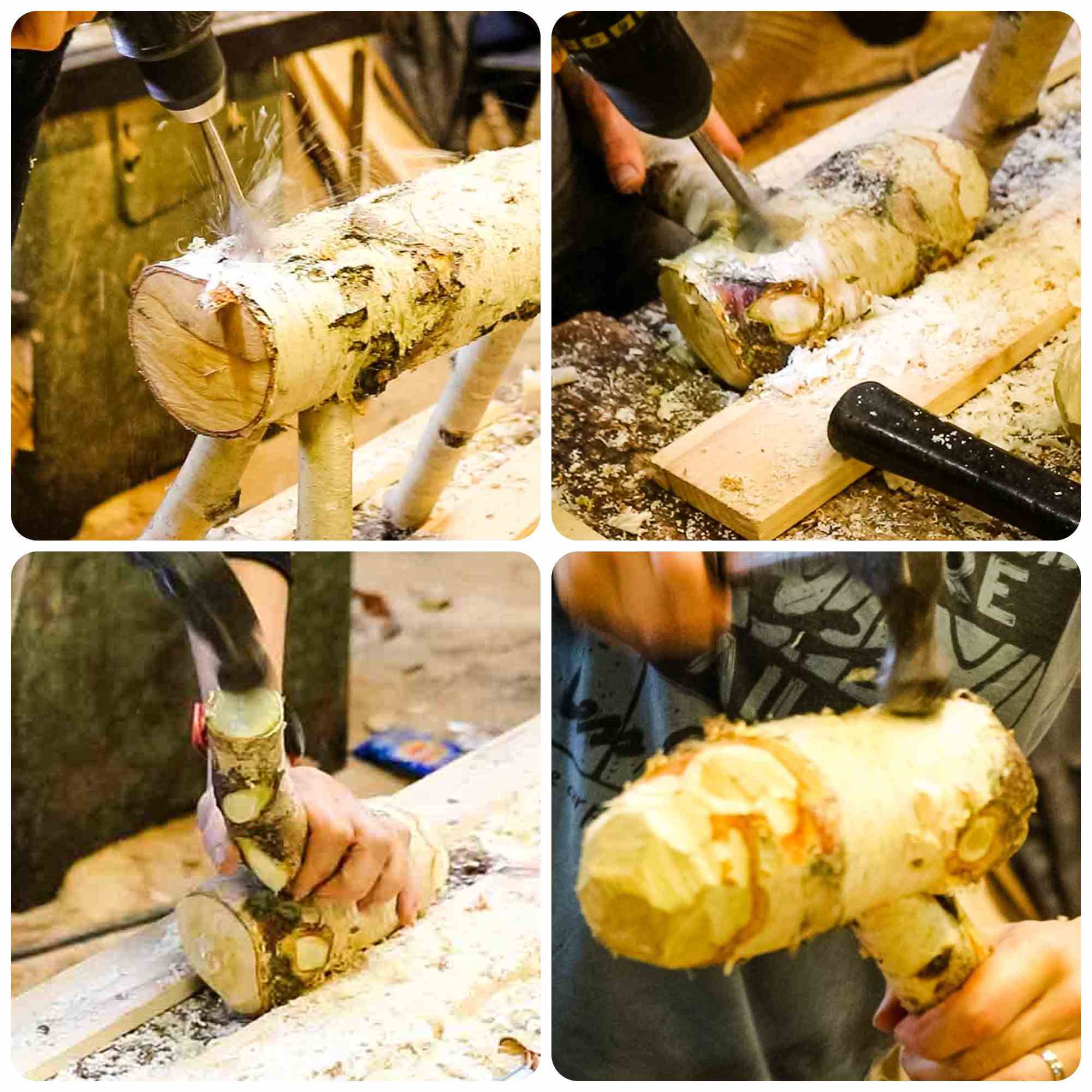 step by step photos of cutting holes for a log deer neck